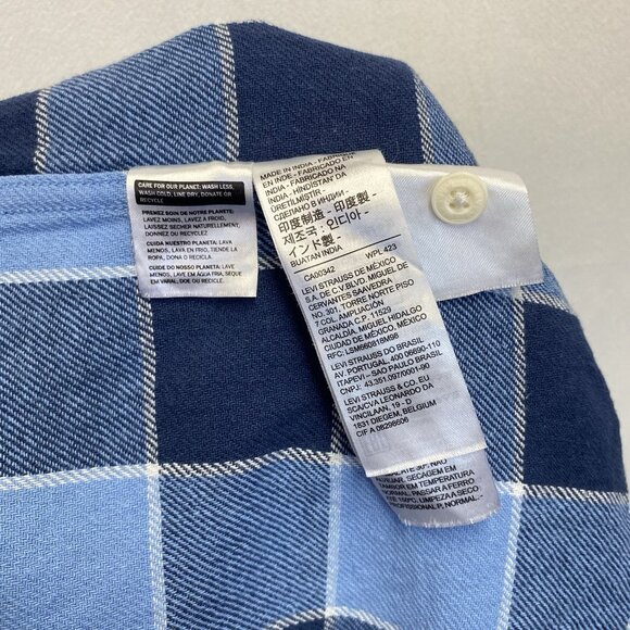 Levi's Silver Tab Oversized Plaid Flannel Metal Button-Up Shirt Men Size XL Blue - Picture 9 of 15